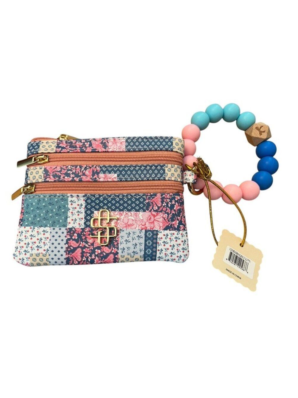 Ladies Country Bracelet Wallet Wristlet Pink Blue Paisley Floral Triple Zip NWT